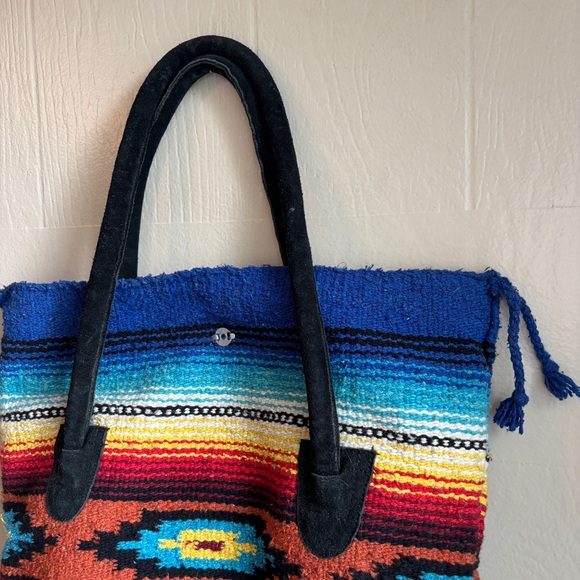 Boho Saddle Blanket Southwestern Printed Monterrey Large Tote Bag Suede Accents - Picture 2 of 15